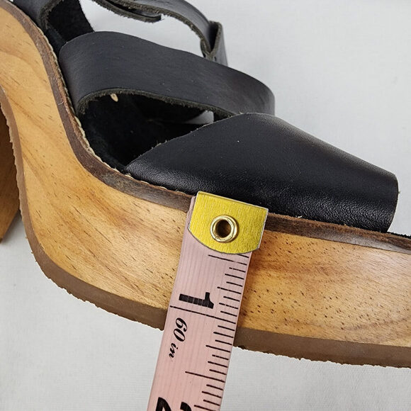 Free People Black Leather Wood Heel Sandals Size 8.5 - Picture 9 of 9